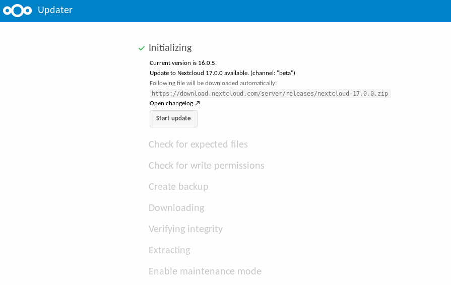 nextcloud updater upgrading to release 17