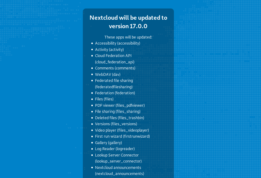 nextcloud update from 16 to 17