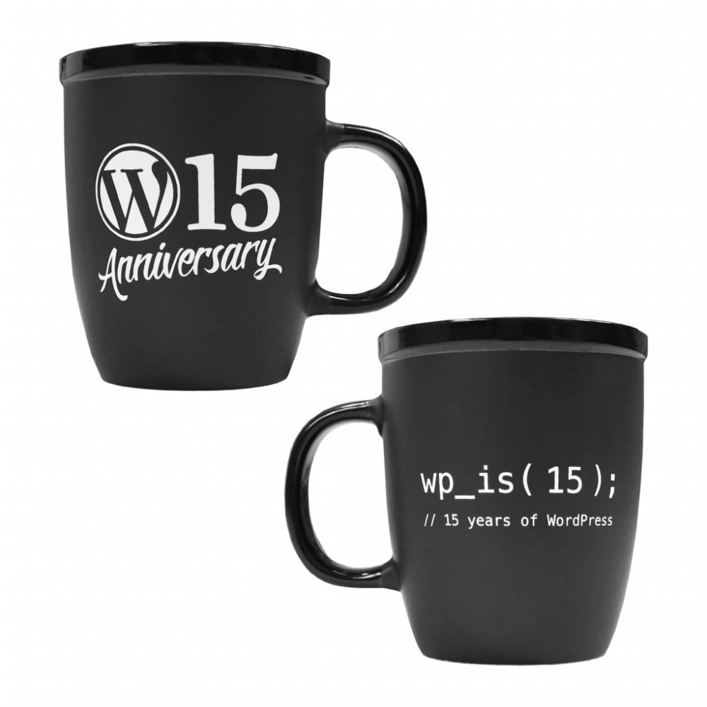 Wordpress mugs for 15 year celebrations