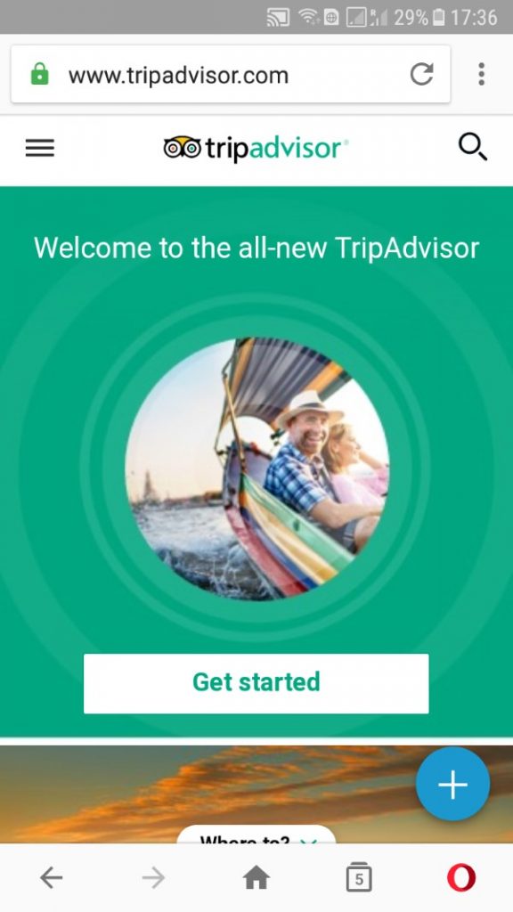 tripadvisor in Opera browser on  a phone