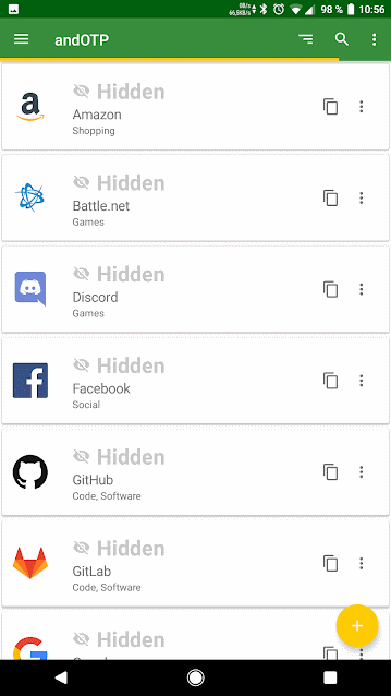 andotp mobile app list of 2fa logins