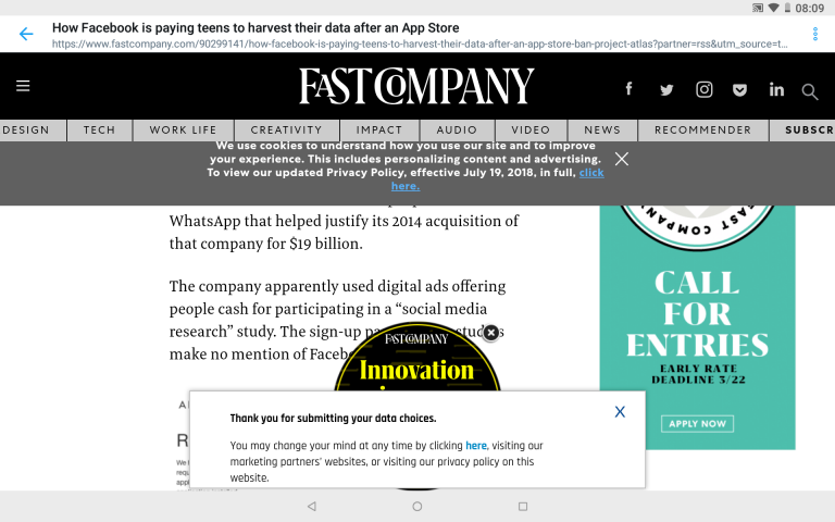 web page with popup windows on high resolution tablet screen