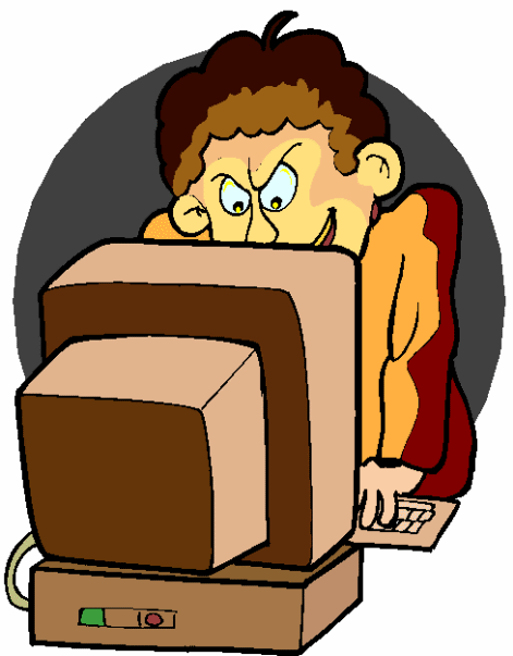 hacker on his computer, cartoon