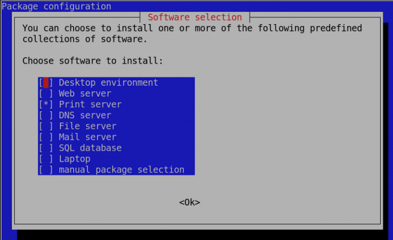 linux installation menu, screen capture