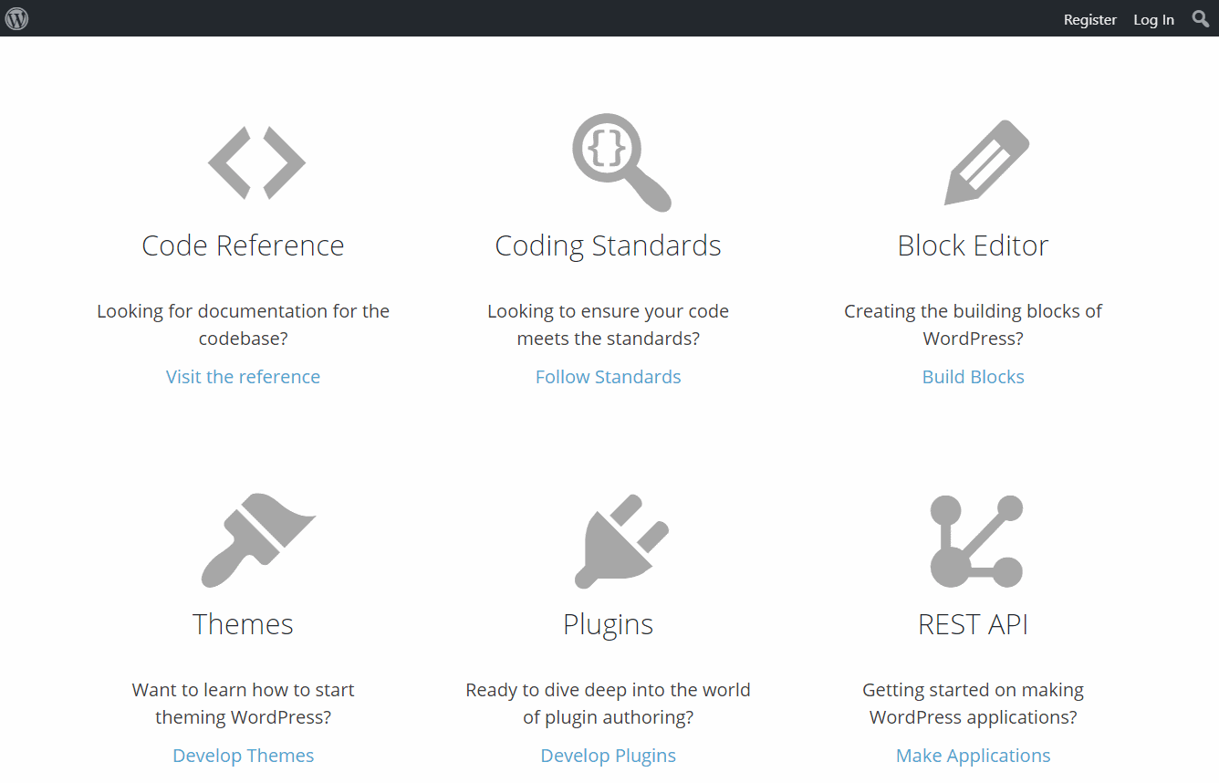 wordpress.org developers homepage