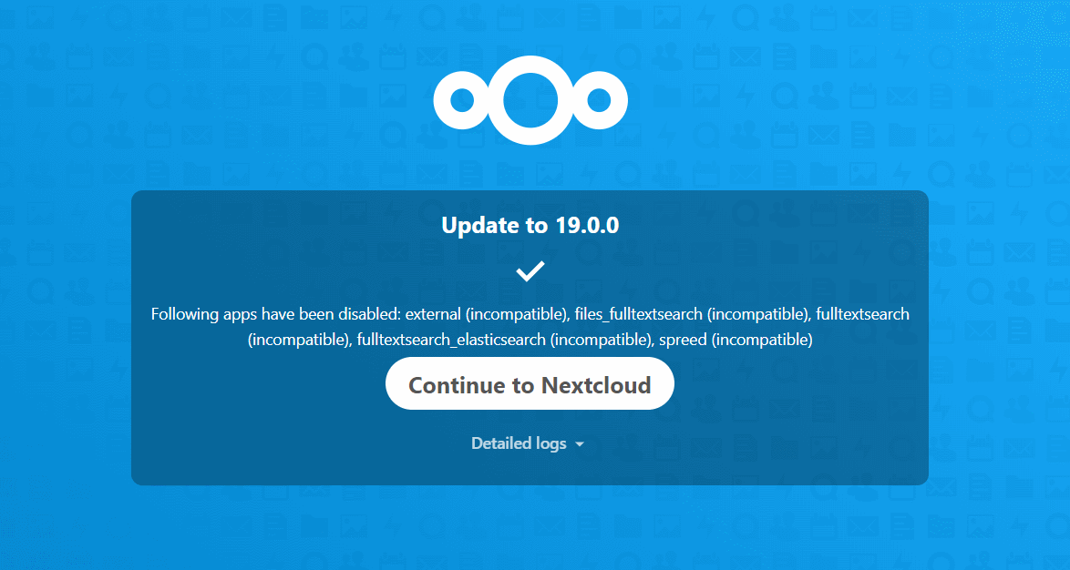 nextcloud hub version 19 update screen