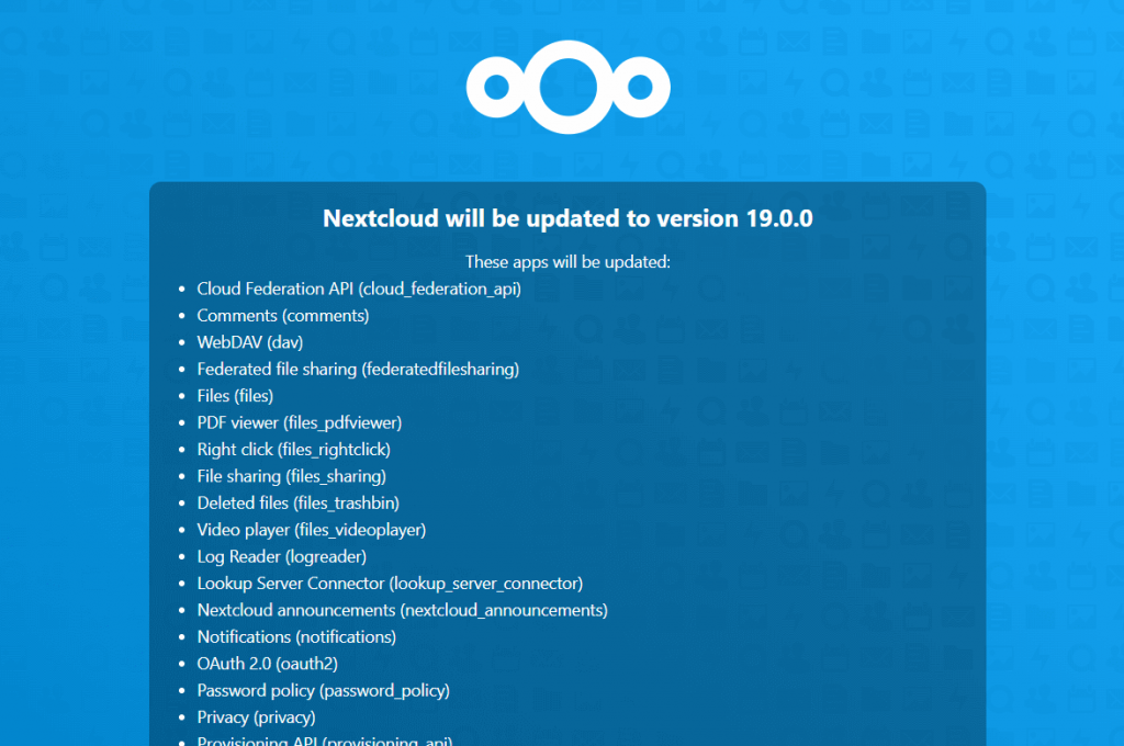 nextcloud 19, update process running