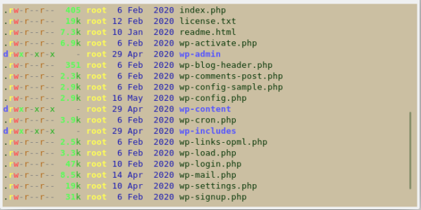 wordpress directories listed in terminal