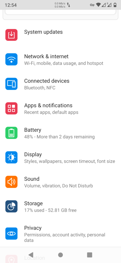 e/ OS settings screen