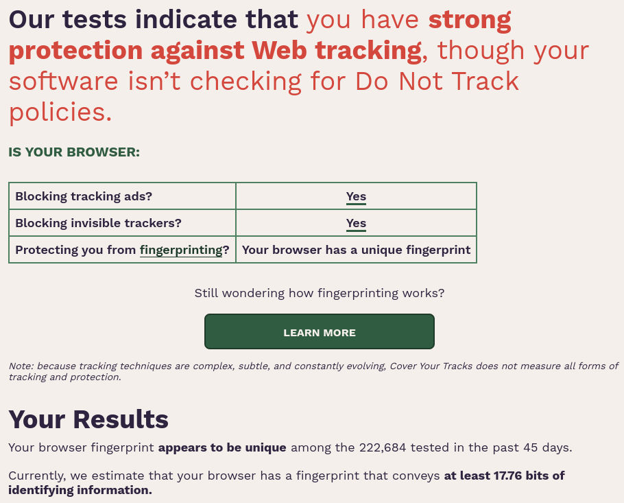 eff browser tracking test results