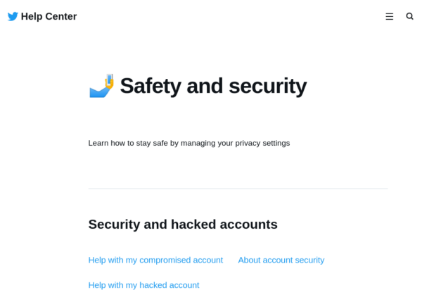 twitter. security help fir users, screen shot